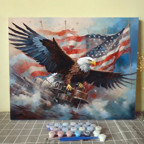 Miniatura 17 de Tucocoo Pintura patriótica por números del 4 de julio para adultos, niños, soldados, tanques, kits de pintura digital para regalo, Día de la Águila