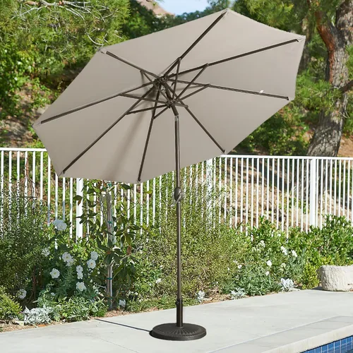 Miniatura 2 de MONDAWE Sombrilla de patio al aire libre de 9 pies con botón de inclinación y manivela, sombrilla redonda de aluminio con 8 varillas resistentes