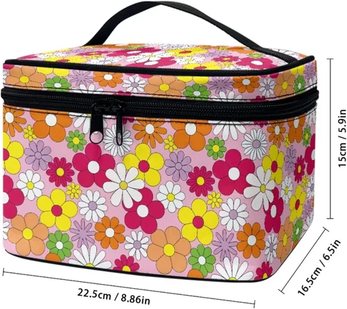 Miniatura 6 de 60S Groovy Hippie Flower Pink Pattern Travel Makeup Bags for Women Portable Tote Cosmetic Case with Carry Handle Toiletry Accessories Storage