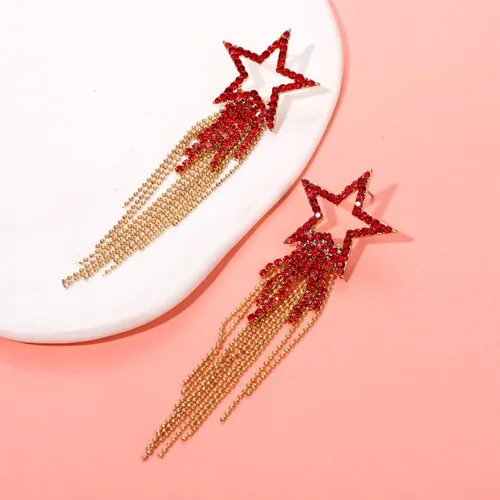 Miniatura 7 de Pendientes de borla para mujer, diseño de estrella, de cristal, estilo bohemio, cascada, con flecos, aretes colgantes