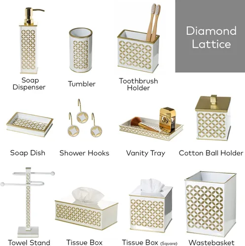 Miniatura 7 de Creative Scents Diamond Lattice White - Juego de accesorios de baño decorativos de 4 piezas que incluye: dispensador de jabón, soporte para cepillo