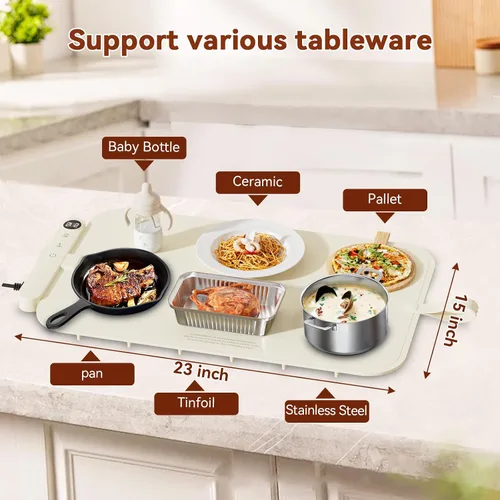 Miniatura 5 de Newise Tapete de calentamiento de alimentos de grafeno mejorado para encimera, regalos para mamá esposa, bandeja de calentamiento eléctrica