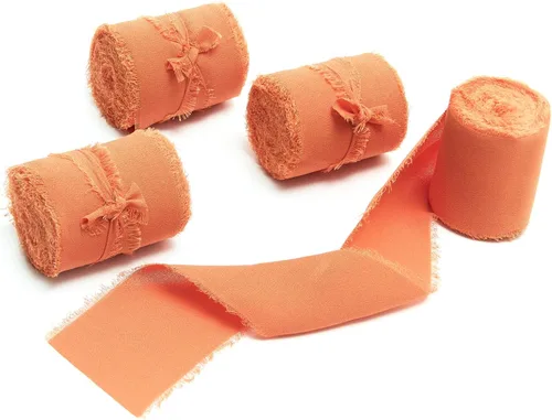 Miniatura 43 de 4 rollos de cinta de gasa de gasa con flecos de 1 pulgadas de ancho x 5 yardas, color rojo óxido, bordes deshilachados para invitaciones de boda