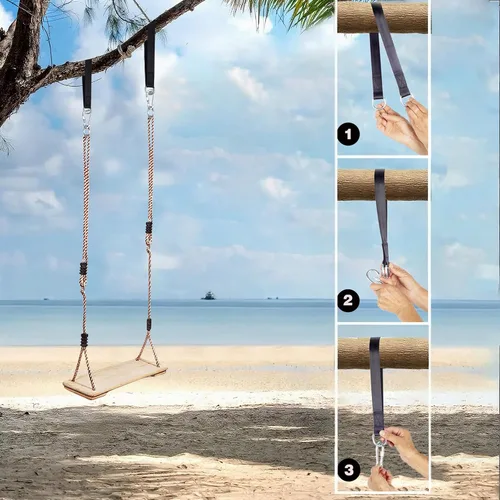 Miniatura 4 de Asiento de columpio de madera, nostálgico columpio de madera para exteriores para niños y adultos, juego de correas de árbol, accesorios para patio