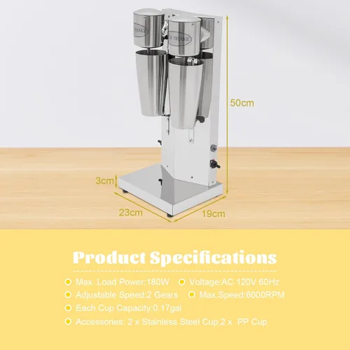 Miniatura 5 de Batidora eléctrica, máquina comercial de batido de leche de acero inoxidable, mezclador de bebidas, máquina de malta de velocidad ajustable, 2