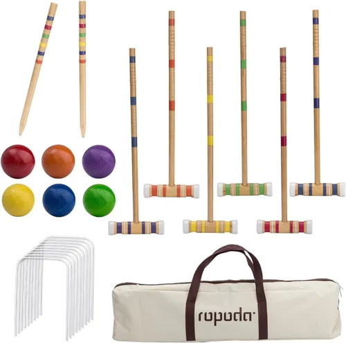 ropoda Juego de croquet para seis jugadores con mazos de madera, bolas de colores, bolsa de transporte resistente para adultos y niños, perfecto