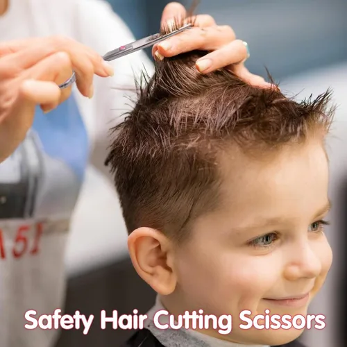 Miniatura 5 de Kit de tijeras de corte de pelo de punta redonda de seguridad para niños, hombres, mujeres y uso en salones, tijeras profesionales de peluquería