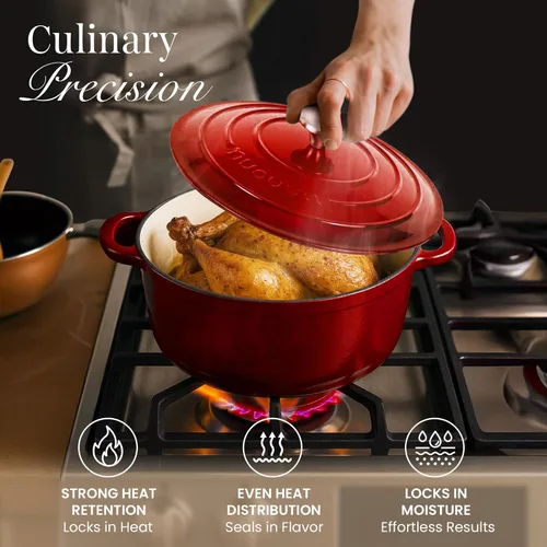 Miniatura 6 de Nuovva Olla Holandesa de Hierro Fundido Esmaltado con Tapa – Cazuela Antiadherente de 6.4 Cuartos – Resistente y Apta para Horno hasta 500°F