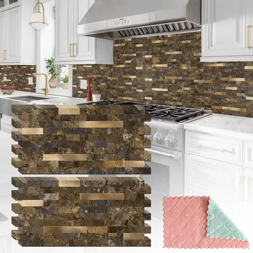 Miniatura 15 de StyloVue 20 hojas para despegar y pegar para cocina, mármol blanco con aspecto de metal plateado que se pega en azulejos para mejorar tu cocina