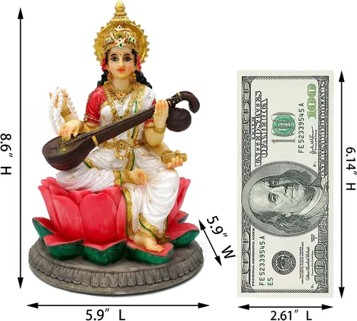 Miniatura 5 de alikiki Estatua de la diosa hindú Saraswati – Escultura de Saraswati de 8.6 pulgadas de alto, artículo de Murti para hombre indio, mujer, amigos