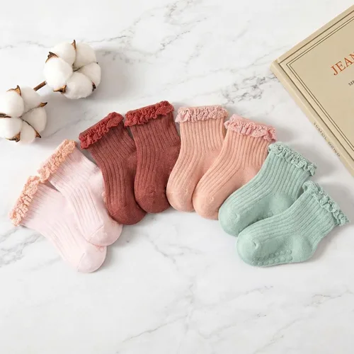 Miniatura 8 de Calcetines de Volantes para Niña Bebé, Calcetines Antideslizantes de Agarre para Niñas, Calcetines de Tobillo Frilly de Algodón Lindos para Niñas