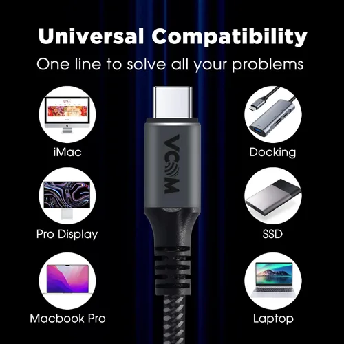 Miniatura 5 de VCOM Cable USB 4 para Thunderbolt 4, 4 pies 100 W con datos de 40 Gbps y 8K a 30 Hz 5K a 60 Hz o video 4K doble, compatible con cable Thunderbolt