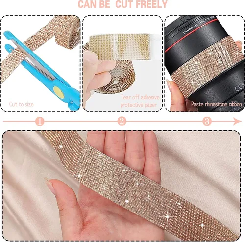 Miniatura 6 de 4 rollos de cinta autoadhesiva con diamantes de imitación, cinta de diamantes bling con pegatinas de 2 mm para manualidades, bodas, cumpleaños