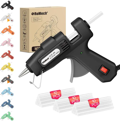 Miniatura 11 de ROMECH Mini pistola de pegamento caliente de 20 W con set de 30 barras de pegamento, kit de pistola de pegamento caliente de precalentamiento rápido