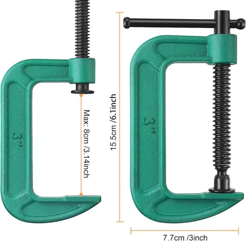 Miniatura 2 de Juego de 4 abrazaderas C de 3 pulgadas, abrazaderas en G resistentes para automóviles y madera con apertura de mandíbula deslizante para carpintería