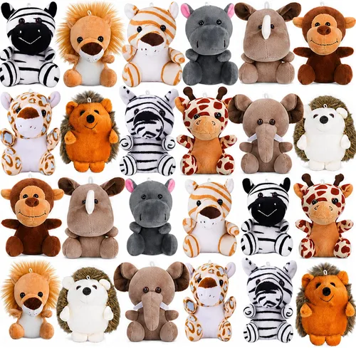 Miniatura 9 de 12 piezas de animales de peluche pequeños a granel, mini juguetes de peluche de 5 pulgadas para niños, llavero de peluche, premios de carnaval