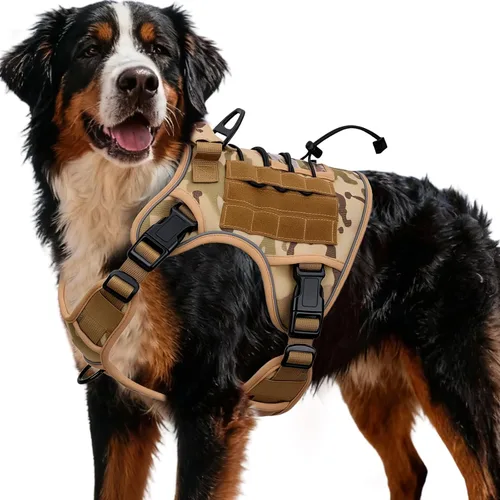Miniatura 89 de Arnés táctico para perros grandes, chaleco reflectante ajustable sin tirones con sistema Molle, control de grado militar K9 para entrenamiento