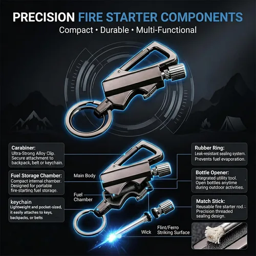 Miniatura 5 de Fósforo Permanente Encendedor Infinito con Llavero Multiherramienta Abrebotellas, Impermeable Reutilizable Resistente al Viento Iniciador de Fuego