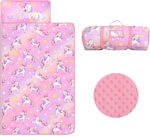 Miniatura 12 de Colchoneta portátil para siesta para niños con almohada extraíble y manta para niñas y niños, saco de dormir ligero extra grande para preescolar