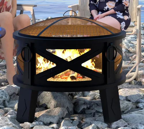 Miniatura 8 de Fire Beauty Hoguera de Acero de 26" con Rejilla de Parrilla y Pantalla de Chispas, Tecnología de Impulso de Flujo de Aire de 360°, Menos Humo