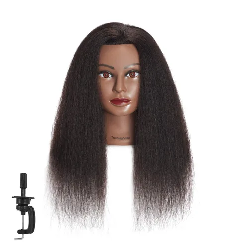 Traininghead - Cabeza de maniquí de cabello 100% real, cabeza de entrenamiento, cabeza de muñeca de cosmetología, cabeza de maniquí de práctica,