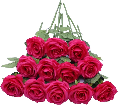 Miniatura 19 de Rosas artificiales, rosas artificiales, rosa falsa de seda, flores falsas de aspecto real con tallos para ramos de boda, mesas, centros de mesa
