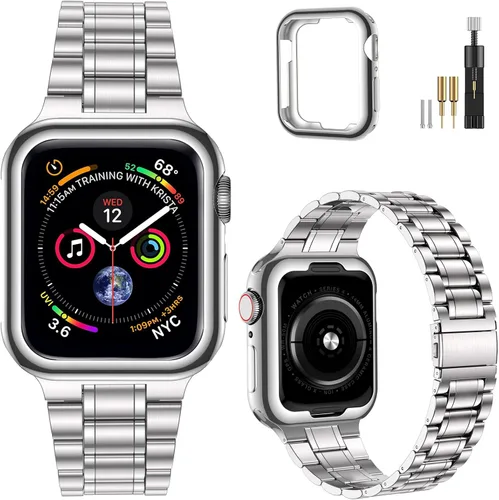 Miniatura 24 de MioHHR - Correa de acero inoxidable sólida compatible con Apple Watch de 1.5 pulgadas (Series 3/2/1) 1.6 pulgadas (Series SE/6/5/4) 1.61 pulgadas