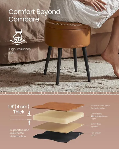 Miniatura 7 de VASAGLE Colección EKHO – Otomana de almacenamiento, taburete para silla de tocador, cuero sintético con costuras, moderno de mediados de siglo