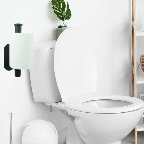 Miniatura 4 de Soporte de papel higiénico autoadhesivo de acero inoxidable para montar en la pared, sin taladrar, adecuado para baño, cocina, RV (negro mate)