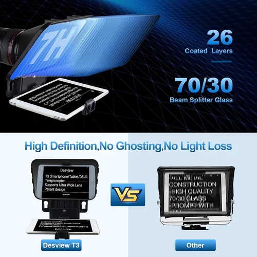 Miniatura 7 de Desview T3 Teleprompter portátil para cámara y teléfono inteligente, indicador de tableta para iPad de hasta 10 pulgadas, vidrio divisor de haz