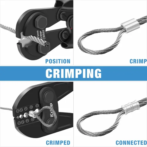 Miniatura 4 de iCrimp IWS-1608B Herramienta de prensado de cuerda de alambre para mangas de bucle de aluminio, virolas de cable ovaladas dúplex de 1/16 '' a 3/16