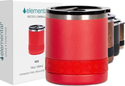 Miniatura 11 de Elemental Recess Vaso bajo de 10 oz, taza de acero inoxidable de triple pared con tapa de Tritan no fracturable, vaso de whisky aislado, taza