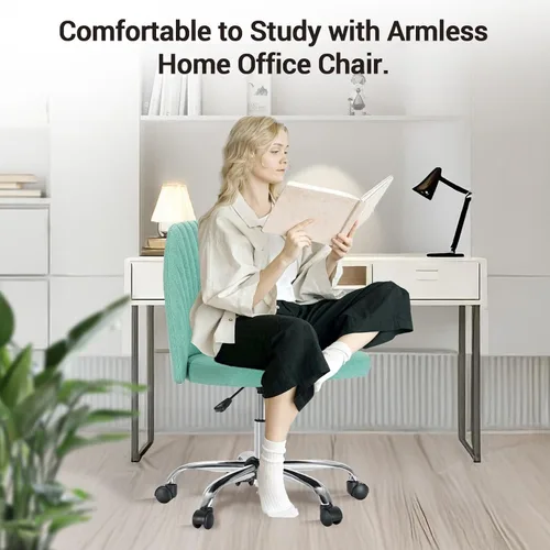 Miniatura 7 de YSSOA Silla de escritorio de oficina con respaldo y ruedas, silla de tela para computadora, sin brazos, altura ajustable, cómoda silla de tocador