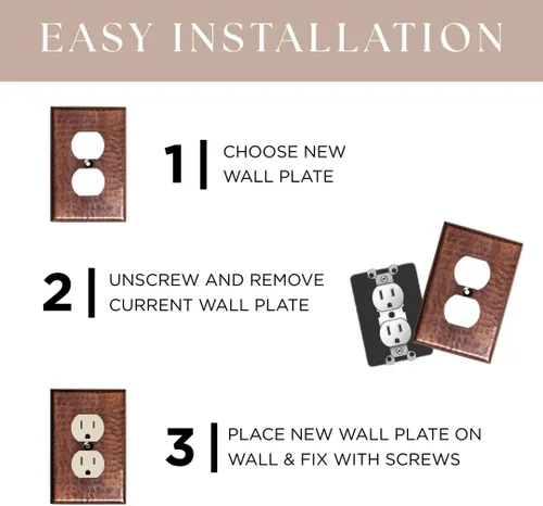 Miniatura 5 de Monarch Abode placa de pared basculante de una banda, placa de pared de cobre puro martillado a mano para un solo interruptor, cubierta decorativa