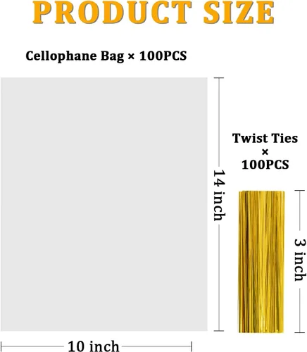 Miniatura 3 de CUDICY 100 bolsas de celofán de 10 x 14 pulgadas, bolsas de regalo grandes transparentes para regalos, bolsa de regalo transparente con lazos