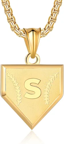 Miniatura 72 de Collar con inicial de la A a la Z para niños, de acero inoxidable, con dije de escudo de letra, cadena de 22 + 2 pulgadas, inspirador de béisbol