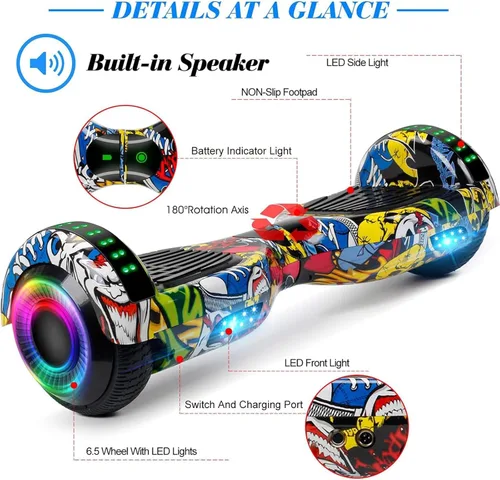 Miniatura 4 de FLYING-ANT Hoverboard de 6.5" de dos ruedas con asiento de autoequilibrio, scooter eléctrico con ruedas de luz LED Flash A02-Amarillo