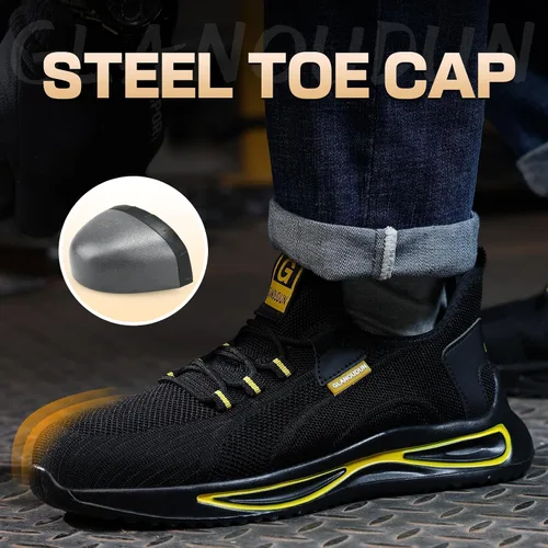 Miniatura 2 de GLANOUDUN Zapatos de punta de acero para hombre, zapatos de trabajo ligeros para hombres, zapatos de seguridad indestructibles para hombres, zapatos