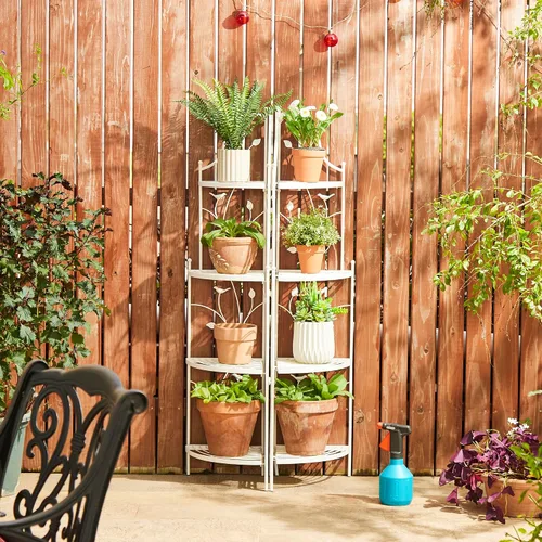 Miniatura 5 de Glitzhome Estante de metal blanco de 52 pulgadas de alto con 4 niveles para interior y exterior, jardín, granja