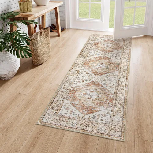 Miniatura 27 de Lahome - Tapete con diseño bohemio, pequeño, antideslizante, lavable, ultradelgado, con estampado oriental desgastado, para entrada, cocina