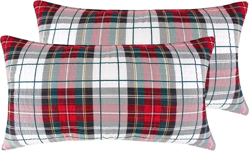 Miniatura 7 de Levtex Home - Funda estándar acolchada a cuadros Spencer (26 x 20 pulgadas) - Tartán de Navidad - Rojo, verde, blanco, azul, dorado - Sin relleno