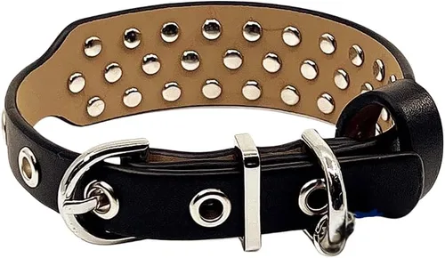 Miniatura 3 de Collar de perro con diamantes de imitación con brillantes piedras aguamarina tachonadas en cuero ancho de microfibra negra, detalles de diseñador