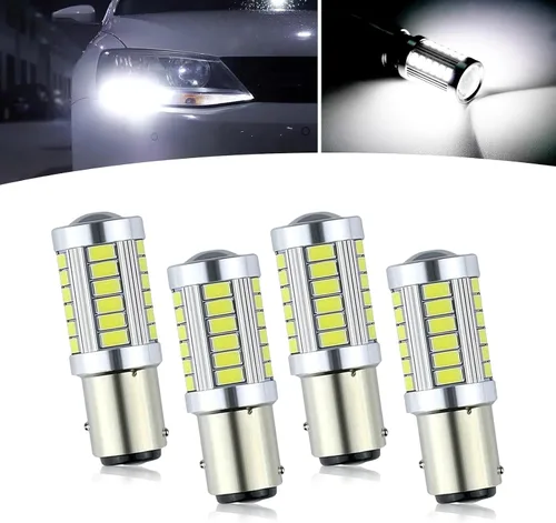 Tesnaao Pack-4 Luz de freno LED 1157 para automóvil, 33SMD 1200LM cuentas de lámpara de alto brillo con lente, marcador lateral de luz trasera de