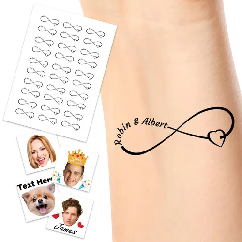 Miniatura 9 de YesCustom Tatuajes temporales personalizados con nombre, corazones de amor, tatuaje de cara falsa personalizada con foto para mujeres y hombres