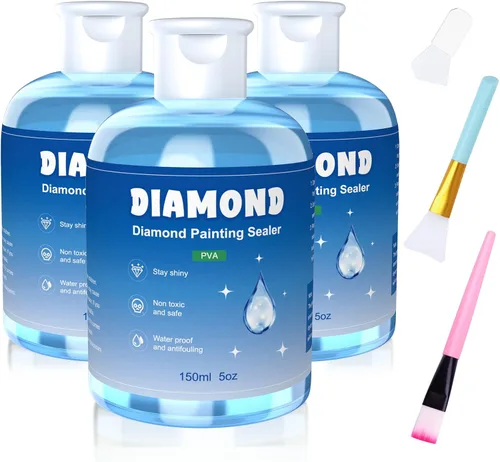 Miniatura 8 de GHHKUD Sellador de pintura de diamante de 10.5 onzas líquidas con 2 pinceles, 2 unidades de pegamento sellador de arte de diamante, accesorios