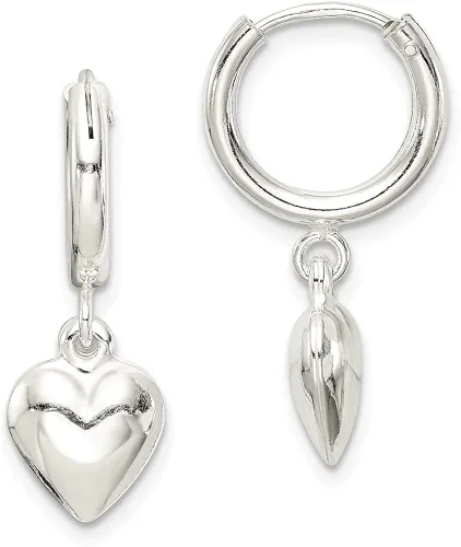 Auriga Fine Jewelry Aretes de aro colgantes de plata de ley 925 con corazón abombado (L-0.984in, W-0.984in), regalo para mujer, Metal, No es una