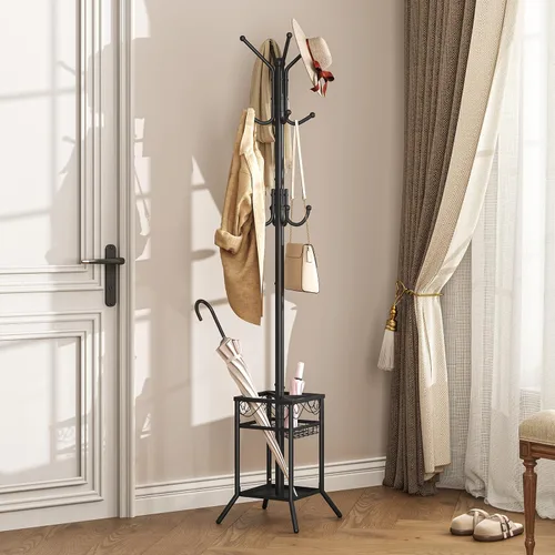 Miniatura 2 de ELYKEN Perchero Independiente, Perchero de Metal con Soporte para Paraguas, Árbol de Abrigos Moderno con 12 Ganchos, Perchero de Pie de Esquina