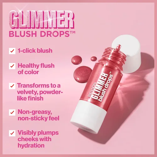 Miniatura 3 de Revlon Gotas de Rubor Brillantes, Rubor Líquido para Mejillas, De Líquido a Polvo Aterciopelado, Brillante, Alto Pigmento, 101 Coralicious, 0.32 fl