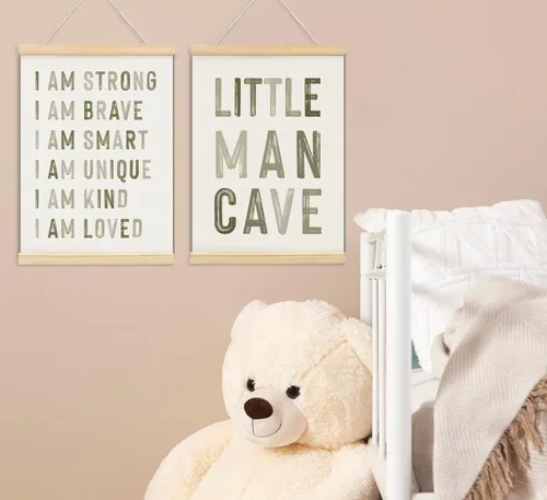 Miniatura 2 de ULEGIE Pósters de decoración para guardería de niños con marcos y colgador de madera, cartel de cueva de Little Man para niños, decoración de Verde