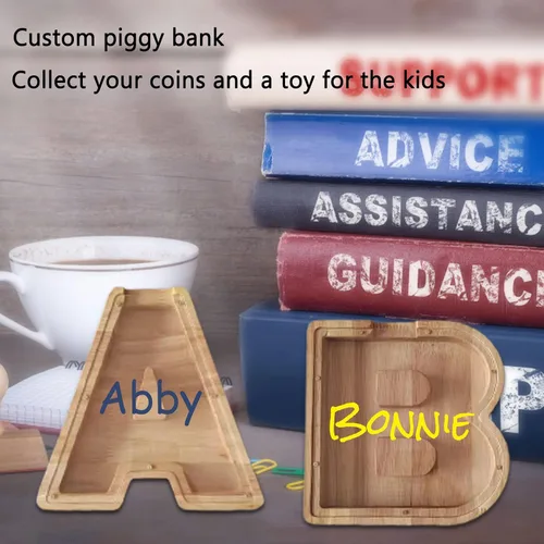 Miniatura 6 de Alcancía personalizada con nombre de madera con nombre de la A a la Z, alfabeto de la A a la Z, para decoración del hogar para niños y adultos